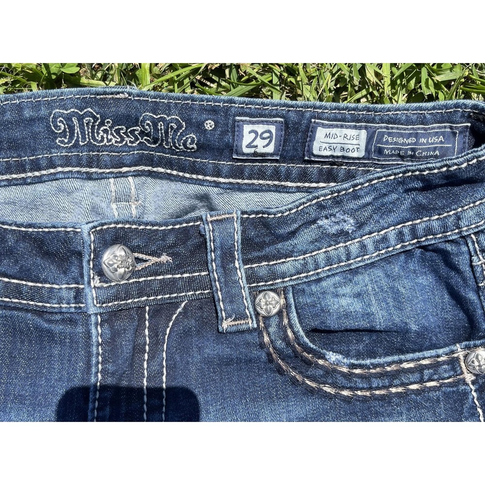 Miss Me Jeans Womens 29 Blue Mid Rise Easy Boot Cross Pocket Stretch Denim - Picture 4 of 12